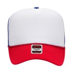 OTTO CAP 39-165
5 Panel High Crown Mesh Back Trucker Hat

- One Size Fits Most 
- Adjustable Snap Back 
- 100% Polyester - Front Panel With Lining 
- Polyester Foam Front

100% Polyester Front 100% Polyester Mesh Back The Traditional Look 5-panel cap Seamless Foam Front Panel with Lining Matching Color Braid 8 Rows Stitching on Visor Matching Fabric Undervisor Matching Color Sweatband Plastic Adjustable Snap OSFM - Adult (6 1/2 - 7 5/8)