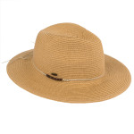 Wholesale c C brand ST brim hat faux leather tie band paper straw polyester UPF