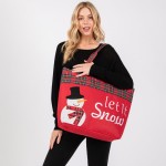 Wholesale felt Embroidered Let It Snow Snowman Tote Bag Plaid Detail Lined Insid