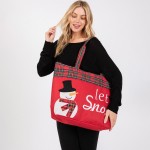 Wholesale felt Embroidered Let It Snow Snowman Tote Bag Plaid Detail Lined Insid