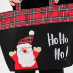 Wholesale felt Embroidered Ho Ho Ho Santa Tote Bag Plaid Detail Lined Inside One