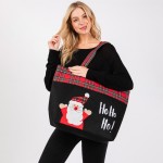 Wholesale felt Embroidered Ho Ho Ho Santa Tote Bag Plaid Detail Lined Inside One