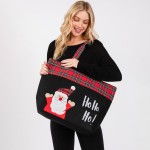 Wholesale felt Embroidered Ho Ho Ho Santa Tote Bag Plaid Detail Lined Inside One
