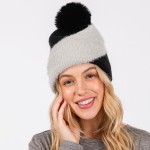 Wholesale two Faux Fur Knit Beanie Faux Fur Pom Lined Inside One Fits Most Acryl