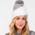 Wholesale two Faux Fur Knit Beanie Faux Fur Pom Lined Inside One Fits Most Acryl