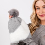 Wholesale two Faux Fur Knit Beanie Faux Fur Pom Lined Inside One Fits Most Acryl