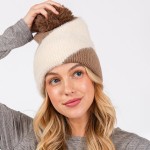 Wholesale two Faux Fur Knit Beanie Faux Fur Pom Lined Inside One Fits Most Acryl