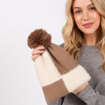 Wholesale two Faux Fur Knit Beanie Faux Fur Pom Lined Inside One Fits Most Acryl