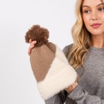 Wholesale two Faux Fur Knit Beanie Faux Fur Pom Lined Inside One Fits Most Acryl