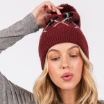 Wholesale argyle Pattern Cuffed Beanie Faux Fur Pom Lined Inside One Fits Most A
