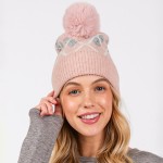 Wholesale argyle Pattern Cuffed Beanie Faux Fur Pom Lined Inside One Fits Most A