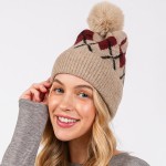 Wholesale argyle Pattern Cuffed Beanie Faux Fur Pom Lined Inside One Fits Most A