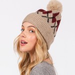 Wholesale argyle Pattern Cuffed Beanie Faux Fur Pom Lined Inside One Fits Most A