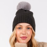 Wholesale cuffed Knit Beanie Faux Fur Pom One Fits All Polyester