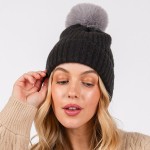 Wholesale cuffed Knit Beanie Faux Fur Pom One Fits All Polyester