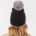 Wholesale cuffed Knit Beanie Faux Fur Pom One Fits All Polyester