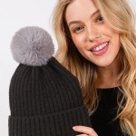 Wholesale cuffed Knit Beanie Faux Fur Pom One Fits All Polyester
