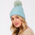 Wholesale cuffed Knit Beanie Faux Fur Pom One Fits All Polyester