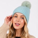 Wholesale cuffed Knit Beanie Faux Fur Pom One Fits All Polyester