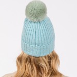 Wholesale cuffed Knit Beanie Faux Fur Pom One Fits All Polyester
