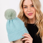 Wholesale cuffed Knit Beanie Faux Fur Pom One Fits All Polyester