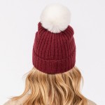 Wholesale cuffed Knit Beanie Faux Fur Pom One Fits All Polyester
