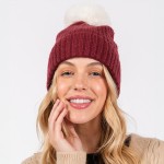 Wholesale cuffed Knit Beanie Faux Fur Pom One Fits All Polyester