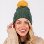 Wholesale cuffed Knit Beanie Faux Fur Pom One Fits All Polyester