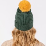 Wholesale cuffed Knit Beanie Faux Fur Pom One Fits All Polyester