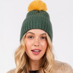 Wholesale cuffed Knit Beanie Faux Fur Pom One Fits All Polyester