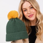 Wholesale cuffed Knit Beanie Faux Fur Pom One Fits All Polyester