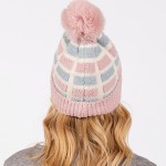 Wholesale cuffed Knit Beanie Sherpa Block Details Faux Fur Pom One Fits All Poly