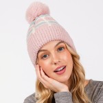 Wholesale cuffed Knit Beanie Sherpa Block Details Faux Fur Pom One Fits All Poly