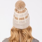 Wholesale cuffed Knit Beanie Sherpa Block Details Faux Fur Pom One Fits All Poly