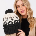 Wholesale jacquard Knit Cuff Beanie Yarn Pom One Fits Most Acrylic
