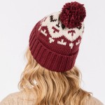 Wholesale jacquard Knit Cuff Beanie Yarn Pom One Fits Most Acrylic
