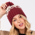 Wholesale jacquard Knit Cuff Beanie Yarn Pom One Fits Most Acrylic