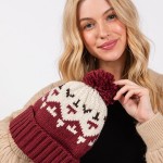 Wholesale jacquard Knit Cuff Beanie Yarn Pom One Fits Most Acrylic