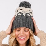 Wholesale jacquard Knit Cuff Beanie Yarn Pom One Fits Most Acrylic