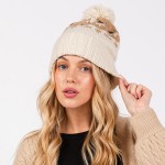 Wholesale jacquard Knit Cuff Beanie Yarn Pom One Fits Most Acrylic