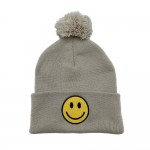 Wholesale happy Embroidered Knit Beanie Yarn Pom One Fits Most Acrylic