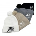 Wholesale dOG MOM Embroidered Cuffed Knit Beanie Yarn Pom One Fits Most Acrylic