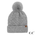 Wholesale c C HTE Chain Link Knitted Pom Beanie One Fits Most Polyester Acrylic