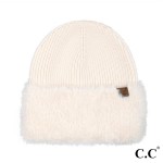 Wholesale c C HTE Knit Faux Fur Cuff Beanie One Fits Most Body Acrylic Polyester