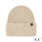 Wholesale c C HTE Knit Faux Fur Cuff Beanie One Fits Most Body Acrylic Polyester