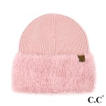 Wholesale c C HTE Knit Faux Fur Cuff Beanie One Fits Most Body Acrylic Polyester
