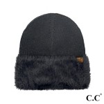 Wholesale c C HTE Knit Faux Fur Cuff Beanie One Fits Most Body Acrylic Polyester