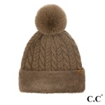 Wholesale c C HTE Cable Knit Fur Cuff Pom Beanie One Fits Most Acrylic Polyester