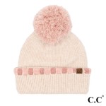 Wholesale c C HTE Neutral Horizontal Stripe Cuffed Pom Beanie Polyester Acrylic