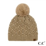 Wholesale c C HTE All Pearl Crochet Pom Beanie One Fuzzy Lined Beanie Acrylic Po